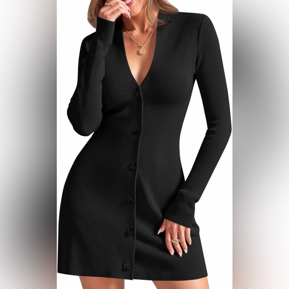 None Dresses & Skirts - 🆕Deep V Neck Sweater Dress